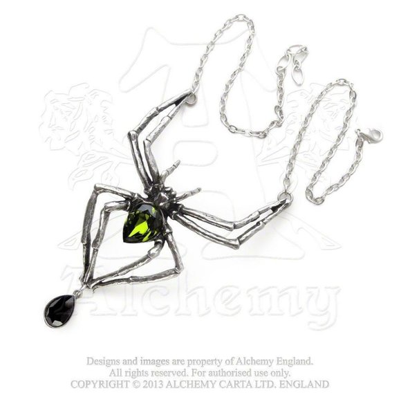 Alchemy Gothic Spider Pendant Green Black Crystals NWT Worn By Alice Cooper! - Picture 3 of 5